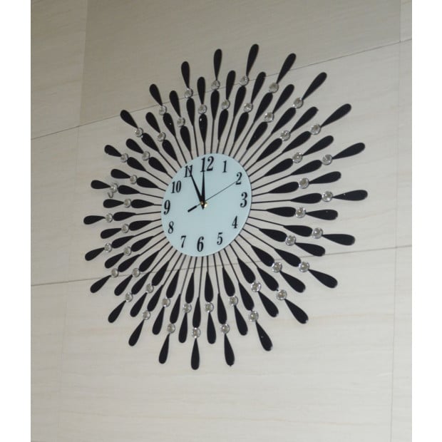 Large Modern 3d Crystal Wall Clock Luxury Art Metal Round Home Decor Image 5