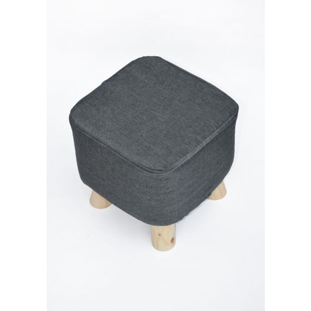 Fabric Ottoman Foot Stool Rest Pouffe Wood Storage Padded Seat Squircle Charcoal Image 2