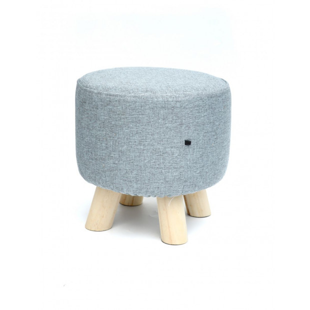 Fabric Ottoman Foot Stool Rest Pouffe Wood Storage Padded Seat Round Grey