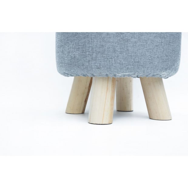 Fabric Ottoman Foot Stool Rest Pouffe Wood Storage Padded Seat Round Grey Image 3