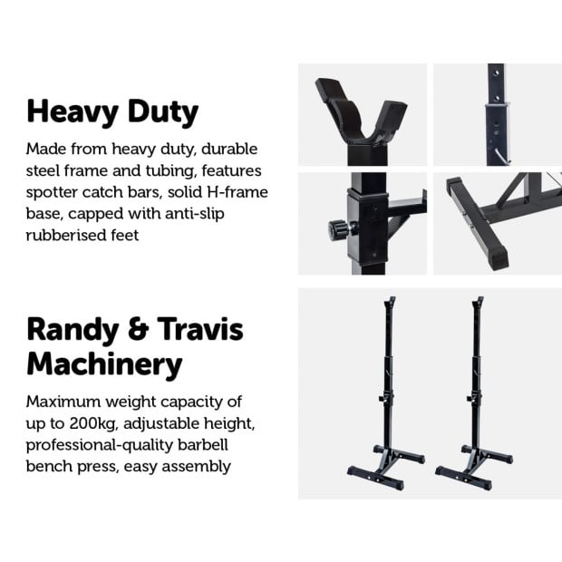 Pair Of Adjustable Rack Sturdy Steel Squat Barbell Bench Press Stands Gym/home Image 3
