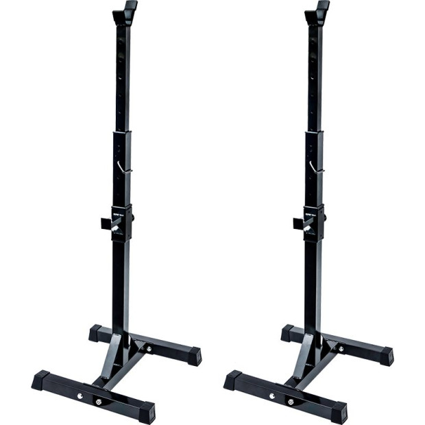 Pair Of Adjustable Rack Sturdy Steel Squat Barbell Bench Press Stands Gym/home Image 4