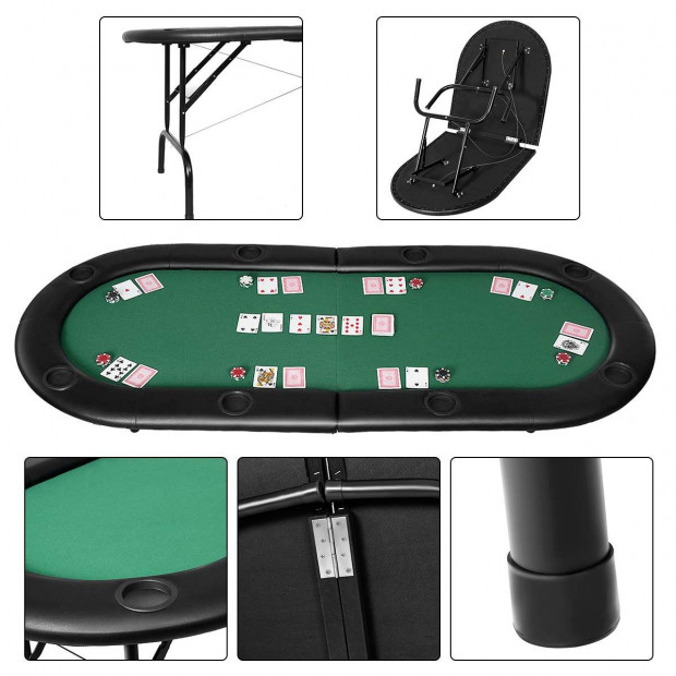185cm 8 Player Folding Poker Blackjack Table With Cup Holder Image 3