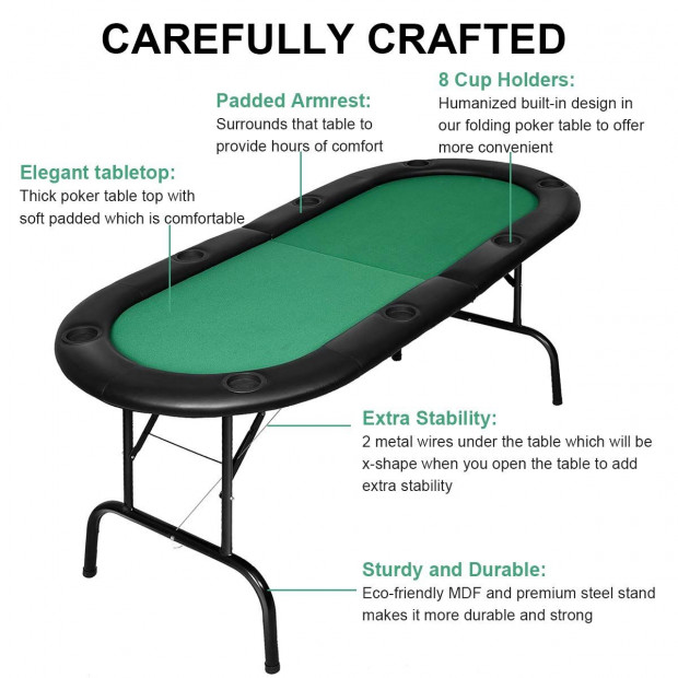 185cm 8 Player Folding Poker Blackjack Table With Cup Holder Image 4