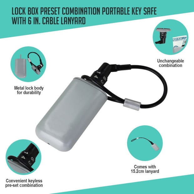 Lock Box Preset Combination Portable Key Safe With 6 In. Cable Lanyard Image 2