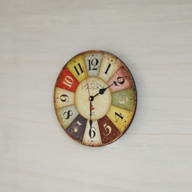 Large Colourful Wall Clock Kitchen Office Retro Timepiece Image 3