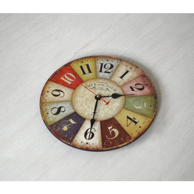 Large Colourful Wall Clock Kitchen Office Retro Timepiece Image 4