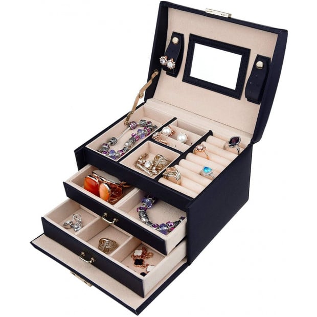 Jewellery Storage Box Girls Rings Necklaces Display Storage Case Black