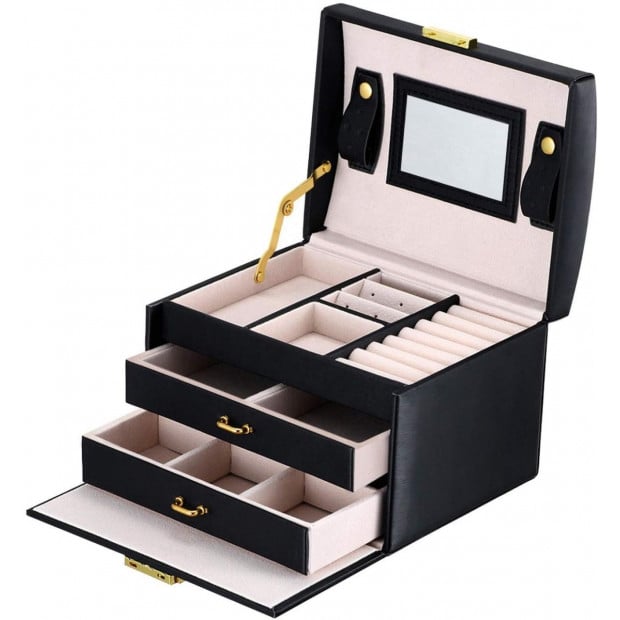Jewellery Storage Box Girls Rings Necklaces Display Storage Case Black Image 2