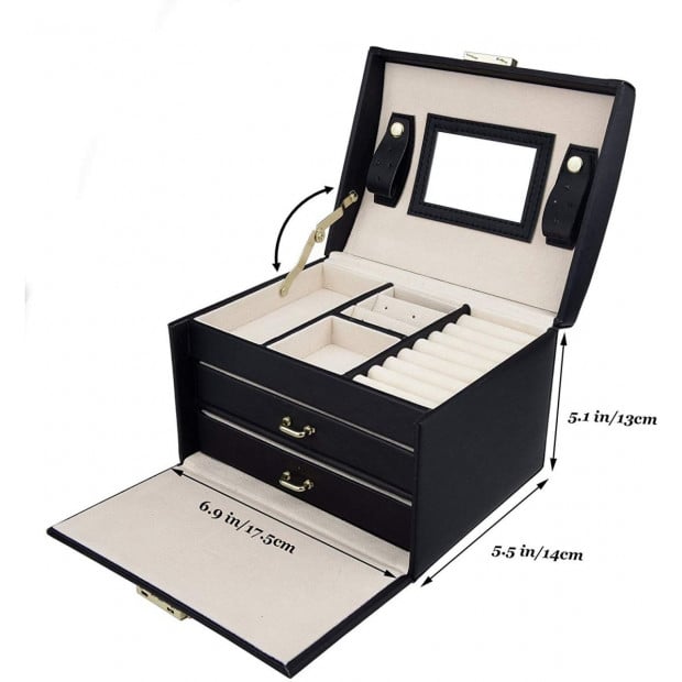 Jewellery Storage Box Girls Rings Necklaces Display Storage Case Black Image 4