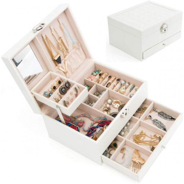 Jewellery Storage Box Girls Rings Necklaces Display Storage Case Cream