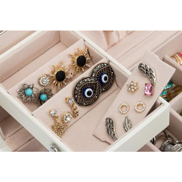 Jewellery Storage Box Girls Rings Necklaces Display Storage Case Cream Image 5