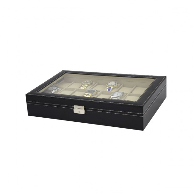Watch Box - 24 Slot Luxury Display Case With Framed Glass Lid Image 6