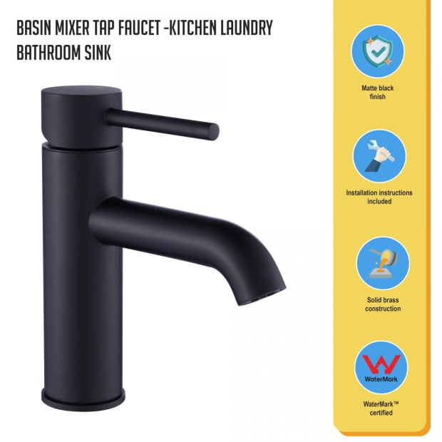 Basin Mixer Tap Faucet -kitchen Laundry Bathroom Sink 81H13-MB Image 2