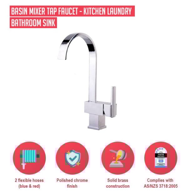 Basin Mixer Tap Faucet -kitchen Laundry Bathroom Sink 82H08-CHR Image 2