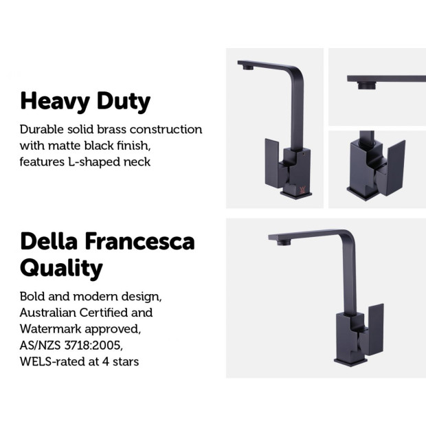 Kitchen Mixer Tap Faucet - Laundry Bathroom Sink Matte Black Finish Image 3