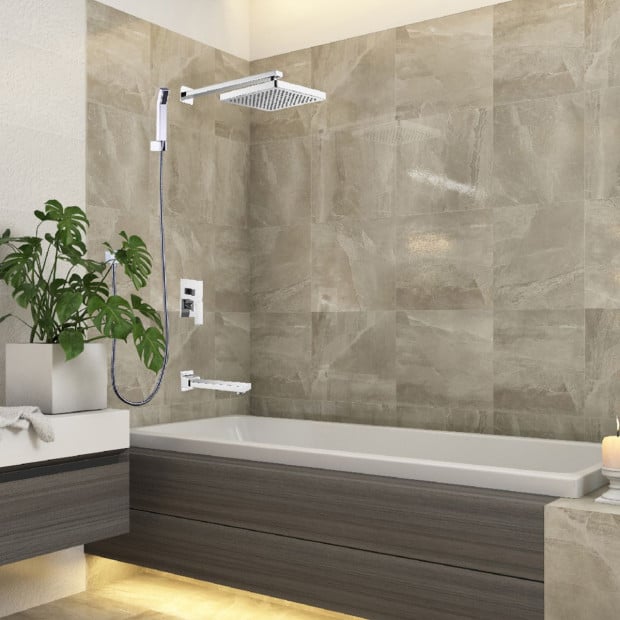 8 Rain Shower Head Straight Wall Arm Mixer Set Bath Spout Outlet Tap Image 2