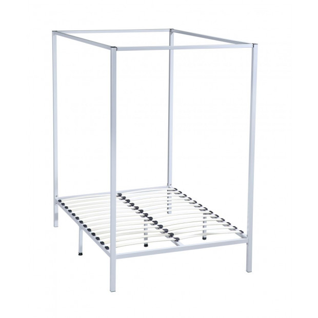 Four Poster Double Size Bed Frame - White