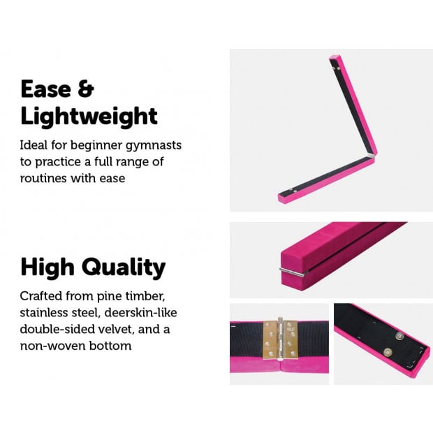 2.2m Gymnastics Folding Balance Beam Pink Synthetic Suede Image 3