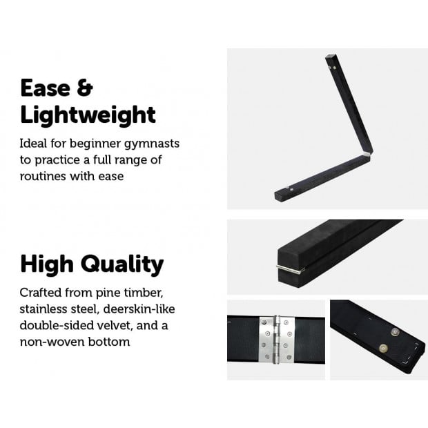 2.2m Gymnastics Folding Balance Beam Black Synthetic Suede Image 3