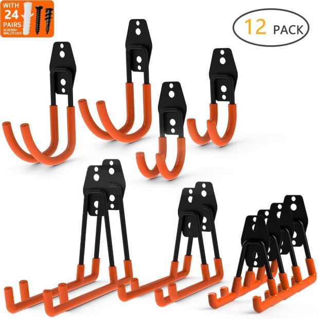 12-pack Wall Mount Garage Hooks Tool Storage Workshop Organiser Heavy Duty Steel Image 2