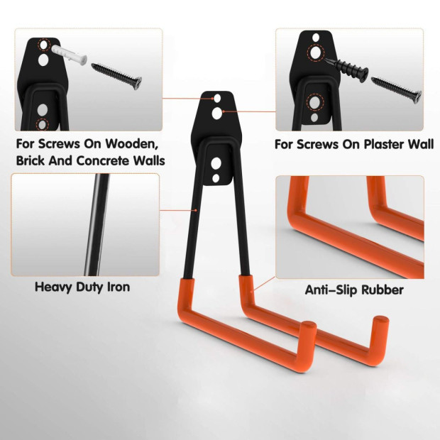 12-pack Wall Mount Garage Hooks Tool Storage Workshop Organiser Heavy Duty Steel Image 6