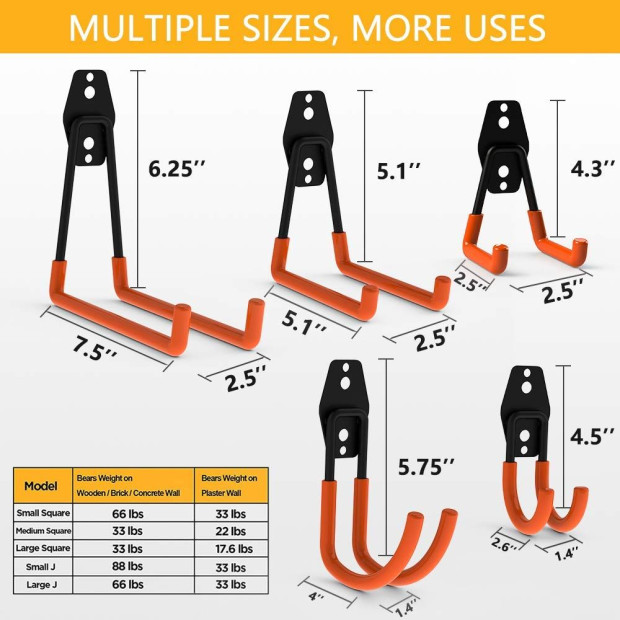 12-pack Wall Mount Garage Hooks Tool Storage Workshop Organiser Heavy Duty Steel Image 7