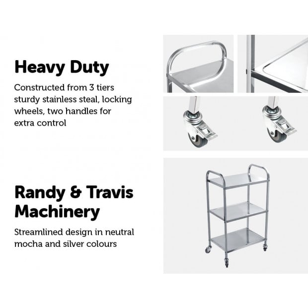 3 Tiers Food Trolley Cart Stainless Steel Kitchen Dining Service Image 3