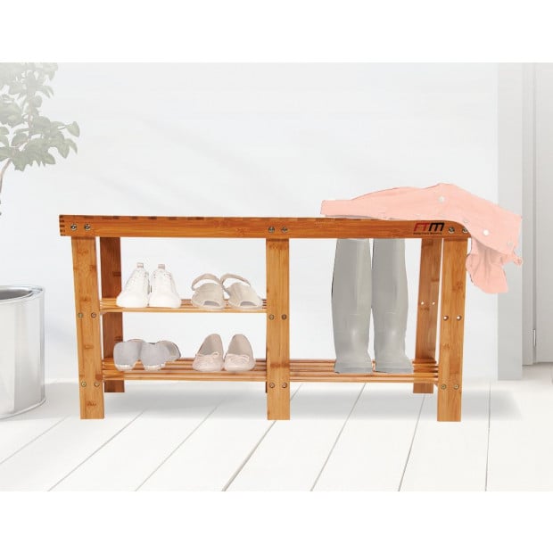 Bamboo Shoe Rack Wooden Bench Storage Organiser Cabinet Holder Stool