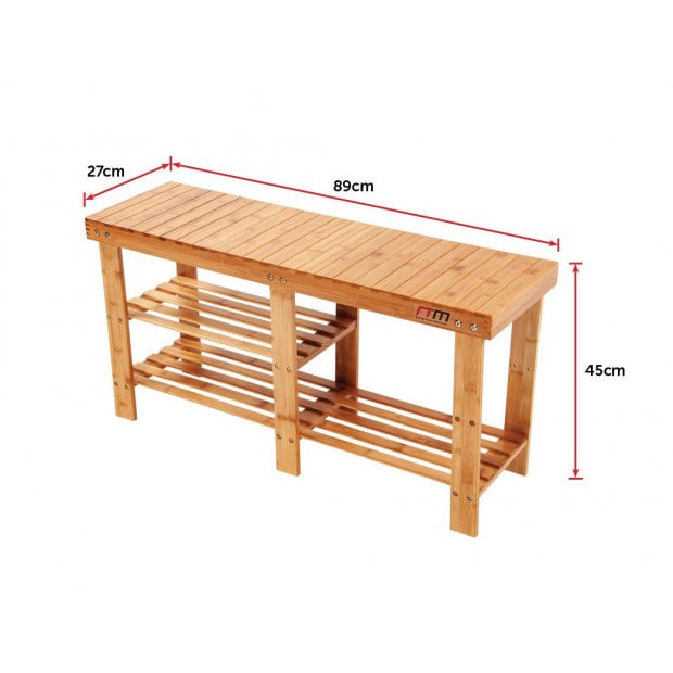 Bamboo Shoe Rack Wooden Bench Storage Organiser Cabinet Holder Stool Image 9
