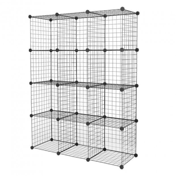 12 Cube Wire Grid Organiser Bookcase Storage Cabinet Wardrobe Black Image 3