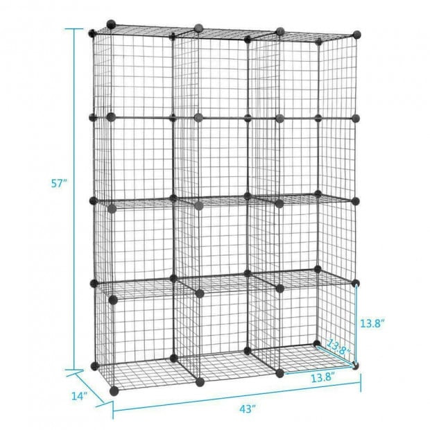 12 Cube Wire Grid Organiser Bookcase Storage Cabinet Wardrobe Black Image 4