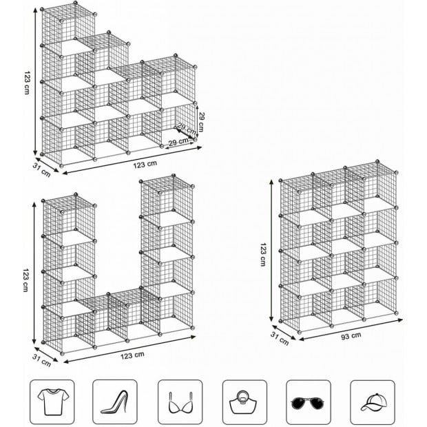 12 Cube Wire Grid Organiser Bookcase Storage Cabinet Wardrobe Black Image 5