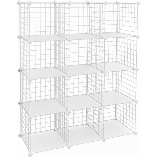12 Cube Wire Grid Organiser Bookcase Storage Cabinet Wardrobe  White Image 2