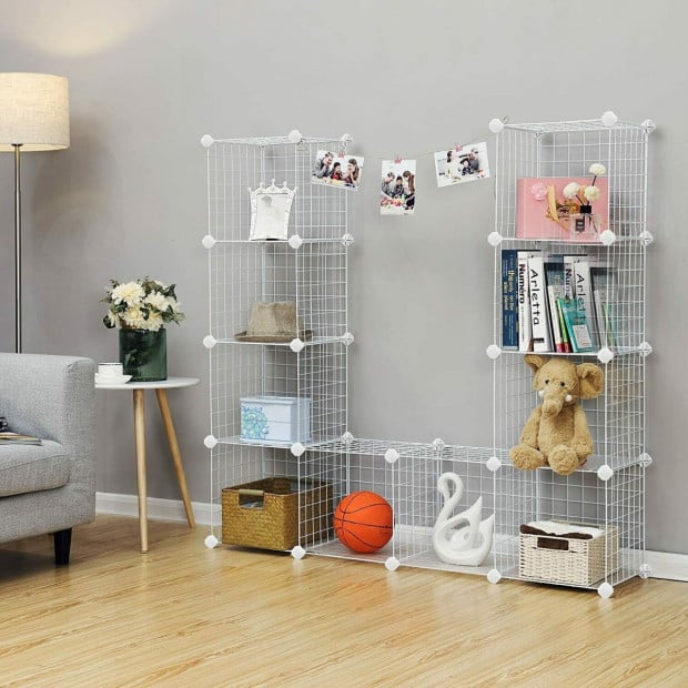 12 Cube Wire Grid Organiser Bookcase Storage Cabinet Wardrobe  White Image 3