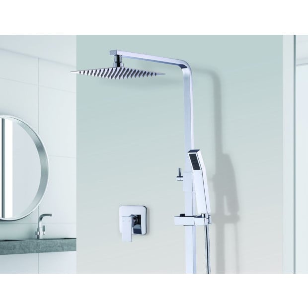 8 Rain Shower Head Set Square Dual Heads Faucet High Pressure Chrome
