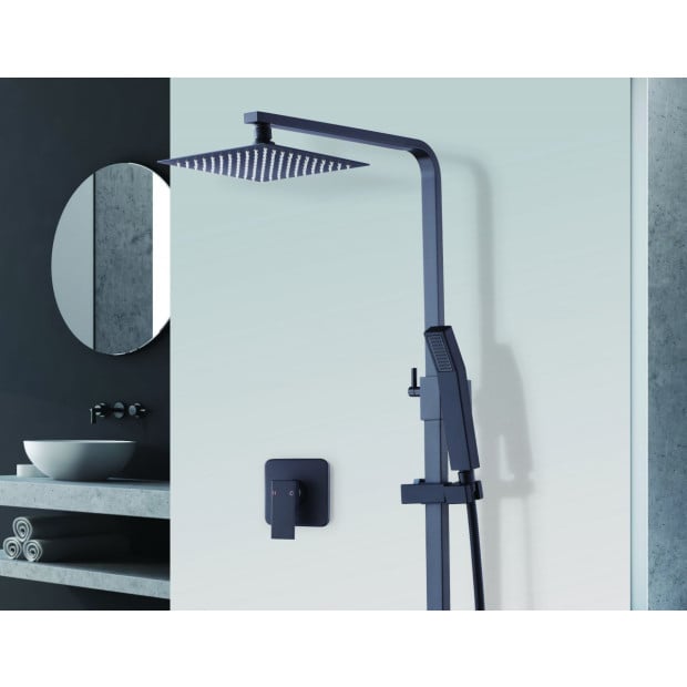 8 Rain Shower Head Set Square Dual Heads Faucet High Pressure Matte Black