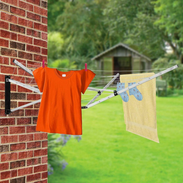 26m 5 Arm Wall Hang Mountable Clothes Airer Dryer Washing Line