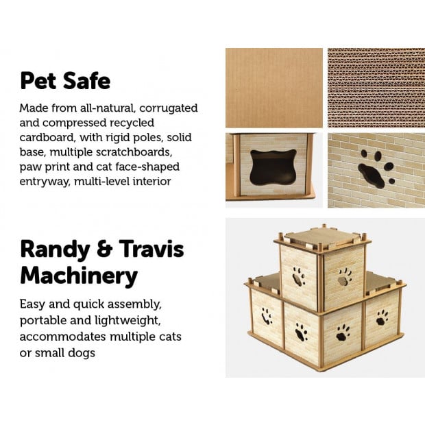 Cat Cardboard House Tree Tower Condo Scratcher Pet Furniture Image 3