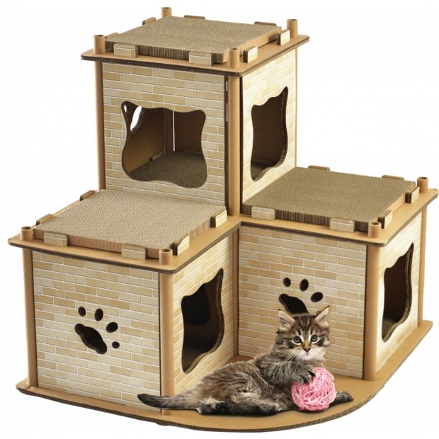 Cat Cardboard House Tree Tower Condo Scratcher Pet Furniture Image 4
