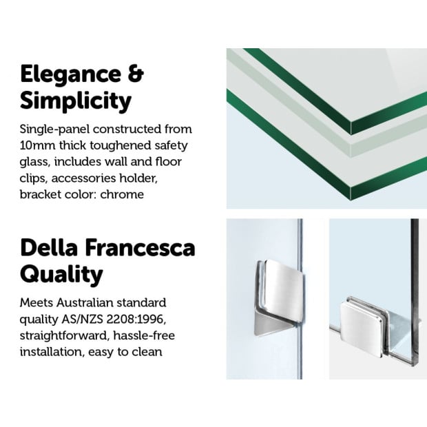 800 X 2100mm Frameless 10mm Glass Shower Screen Chrome Image 3