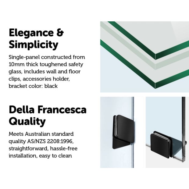 800 X 2100mm Frameless 10mm Glass Shower Screen Black Image 3