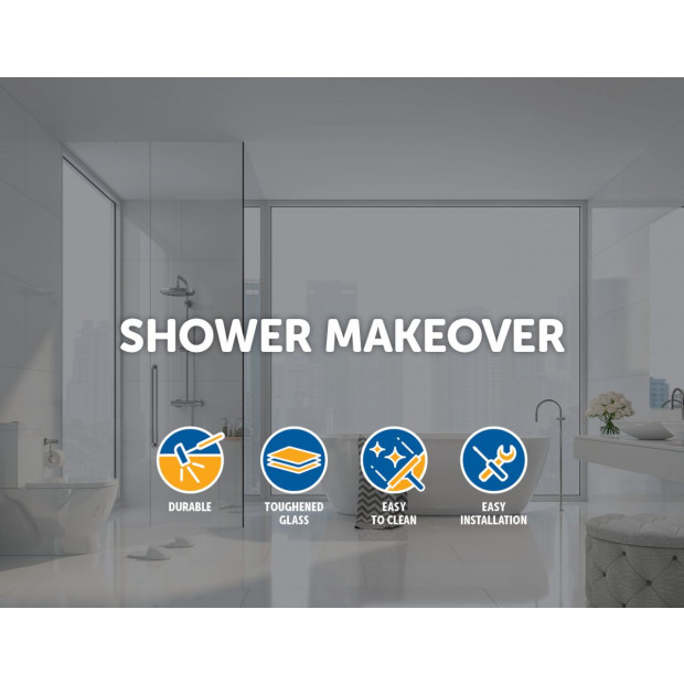 900 X 2100mm Frameless 10mm Glass Shower Screen Black Image 2
