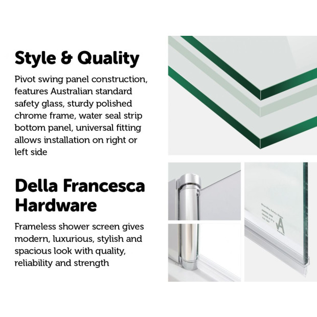 180deg Pivot Door 6mm Safety Glass Bath Shower Screen 900x1400mm Image 5