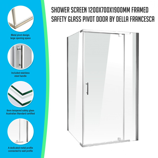 Shower Screen 1200x700x1900mm Framed Glass Pivot Door Image 2