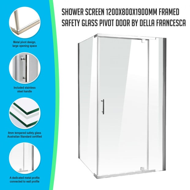 Shower Screen 1200x800x1900mm Framed Glass Pivot Door Image 2