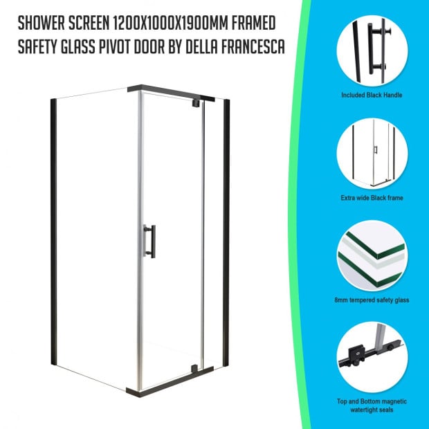 Shower Screen 1200x1000x1900mm Framed Safety Glass Pivot Door Image 2