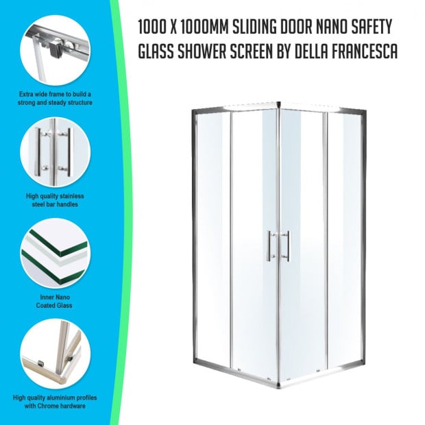 1000 X 1000mm Sliding Door Nano Safety Glass Shower Screen Image 2