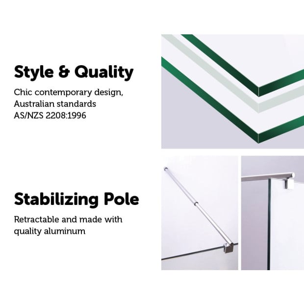 1000 X 2000mm Frameless 10mm Glass Shower Screen Round - Chrome Image 3