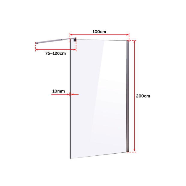1000 X 2000mm Frameless 10mm Glass Shower Screen Round - Chrome Image 5